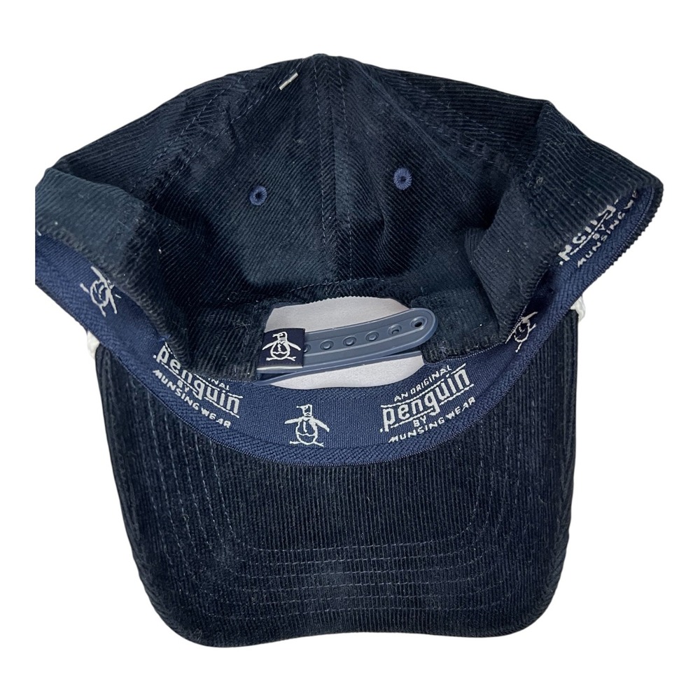 Original Penguin Mens Navy Blue Corduroy Rope Baseball Cap Hat Pete Logo OS NEW - Picture 7 of 8